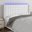 sengegavl med LED-lys 163x16x118/128 cm kunstlæder hvid