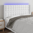 sengegavl med LED-lys 203x16x118/128 cm kunstlæder hvid
