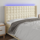 sengegavl med LED-lys 203x16x118/128 cm kunstlæder cremefarvet