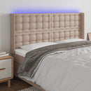 sengegavl med LED-lys 203x16x118/128 cm kunstlæder cappuccino