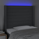 sengegavl med LED-lys 83x16x118/128 cm stof mørkegrå