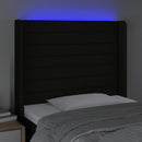 sengegavl med LED-lys 93x16x118/128 cm stof sort