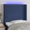 sengegavl med LED-lys 103x16x118/128 cm stof blå