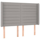 sengegavl med LED-lys 147x16x118/128 cm stof lysegrå