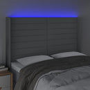 sengegavl med LED-lys 147x16x118/128 cm stof lysegrå