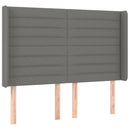 sengegavl med LED-lys 147x16x118/128 cm stof mørkegrå