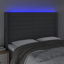 sengegavl med LED-lys 147x16x118/128 cm stof mørkegrå