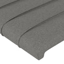 sengegavl med LED-lys 147x16x118/128 cm stof mørkegrå