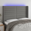 sengegavl med LED-lys 147x16x118/128 cm stof mørkegrå