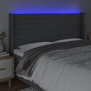 sengegavl med LED-lys 163x16x118/128 cm stof mørkegrå