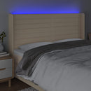 sengegavl med LED-lys 163x16x118/128 cm stof cremefarvet