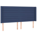 sengegavl med LED-lys 163x16x118/128 cm stof blå