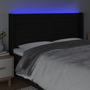 sengegavl med LED-lys 183x16x118/128 cm stof sort