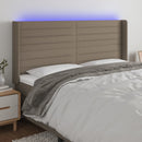 sengegavl med LED-lys 183x16x118/128 cm stof gråbrun