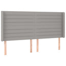 sengegavl med LED-lys 203x16x118/128 cm stof lysegrå