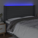 sengegavl med LED-lys 203x16x118/128 cm stof mørkegrå