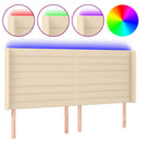 sengegavl med LED-lys 203x16x118/128 cm stof cremefarvet