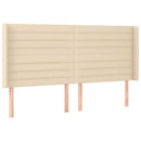sengegavl med LED-lys 203x16x118/128 cm stof cremefarvet