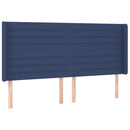 sengegavl med LED-lys 203x16x118/128 cm stof blå
