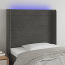 sengegavl med LED-lys 83x16x118/128 cm fløjl mørkegrå