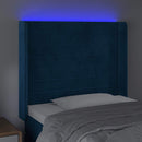 sengegavl med LED-lys 83x16x118/128 cm fløjl mørkeblå
