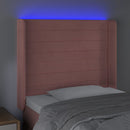 sengegavl med LED-lys 83x16x118/128 cm fløjl lyserød