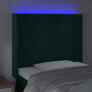 sengegavl med LED-lys 93x16x118/128 cm fløjl mørkegrøn