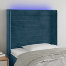 sengegavl med LED-lys 93x16x118/128 cm fløjl mørkeblå