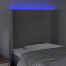 sengegavl med LED-lys 103x16x118/128 cm fløjl lysegrå
