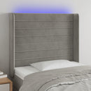 sengegavl med LED-lys 103x16x118/128 cm fløjl lysegrå