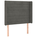 sengegavl med LED-lys 103x16x118/128 cm fløjl mørkegrå