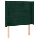 sengegavl med LED-lys 103x16x118/128 cm fløjl mørkegrøn