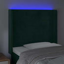 sengegavl med LED-lys 103x16x118/128 cm fløjl mørkegrøn