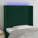 sengegavl med LED-lys 103x16x118/128 cm fløjl mørkegrøn