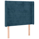 sengegavl med LED-lys 103x16x118/128 cm fløjl mørkeblå