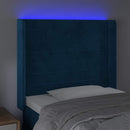 sengegavl med LED-lys 103x16x118/128 cm fløjl mørkeblå