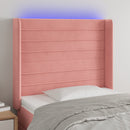 sengegavl med LED-lys 103x16x118/128 cm fløjl lyserød
