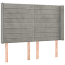 sengegavl med LED-lys 147x16x118/128 cm fløjl lysegrå