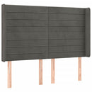 sengegavl med LED-lys 147x16x118/128 cm fløjl mørkegrå