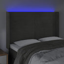 sengegavl med LED-lys 147x16x118/128 cm fløjl mørkegrå