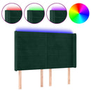 sengegavl med LED-lys 147x16x118/128 cm fløjl mørkegrøn