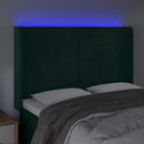 sengegavl med LED-lys 147x16x118/128 cm fløjl mørkegrøn