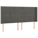 sengegavl med LED-lys 163x16x118/128 cm fløjl mørkegrå
