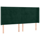 sengegavl med LED-lys 163x16x118/128 cm fløjl mørkegrøn