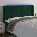 sengegavl med LED-lys 163x16x118/128 cm fløjl mørkegrøn