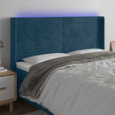 sengegavl med LED-lys 183x16x118/128 cm fløjl mørkeblå