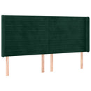 sengegavl med LED-lys 203x16x118/128 cm fløjl mørkegrøn