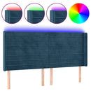 sengegavl med LED-lys 203x16x118/128 cm fløjl mørkeblå
