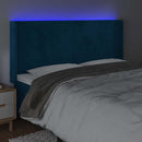 sengegavl med LED-lys 203x16x118/128 cm fløjl mørkeblå