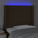 sengegavl med LED-lys 83x16x118/128 cm stof mørkebrun